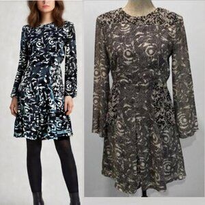 Walter Baker Long sleeve Dress Jessie fit & flare Dress in Black Starburst Print